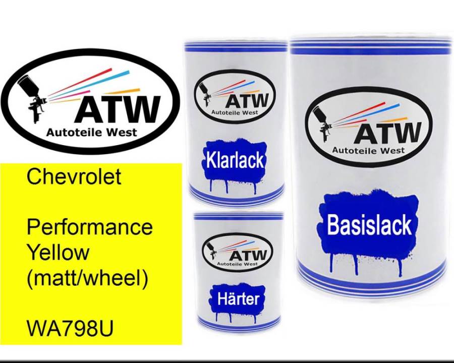Chevrolet, Performance Yellow (matt/wheel), WA798U: 500ml Lackdose + 500ml Klarlack + 250ml Härter - Set, von ATW Autoteile West.